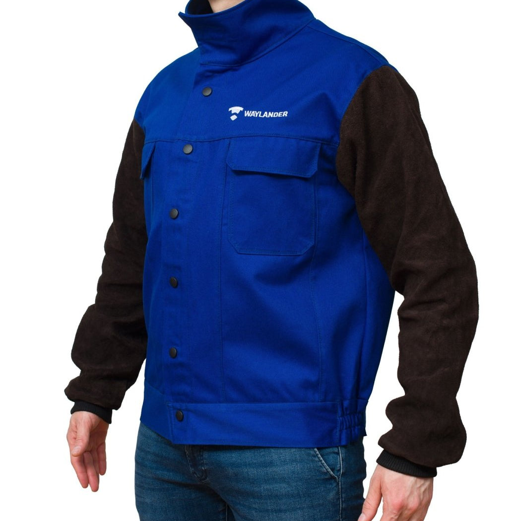 DVALIN Hybrid FR Welding Jacket Flame Retardant Cotton & Leather Sleeves - Waylander Welding