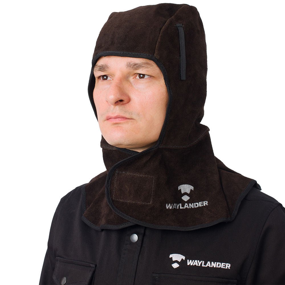 Leather Welding Hood with Neck Shoulder Drape - Waylander Welding