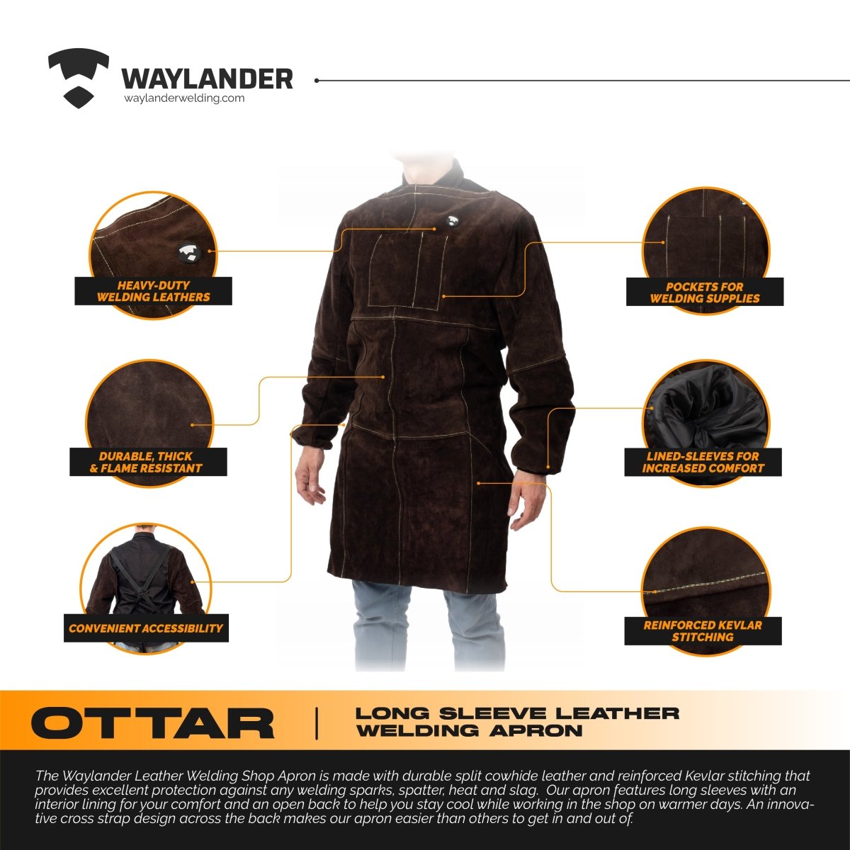 OTTAR Leather Apron with Long Sleeves - Waylander Welding